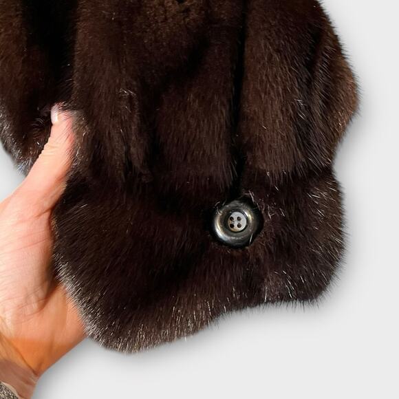 VINTAGE Marshall Fields Bill Blass Long Brown 100% Genuine Mink Fur Coat & Hat - Picture 4 of 11